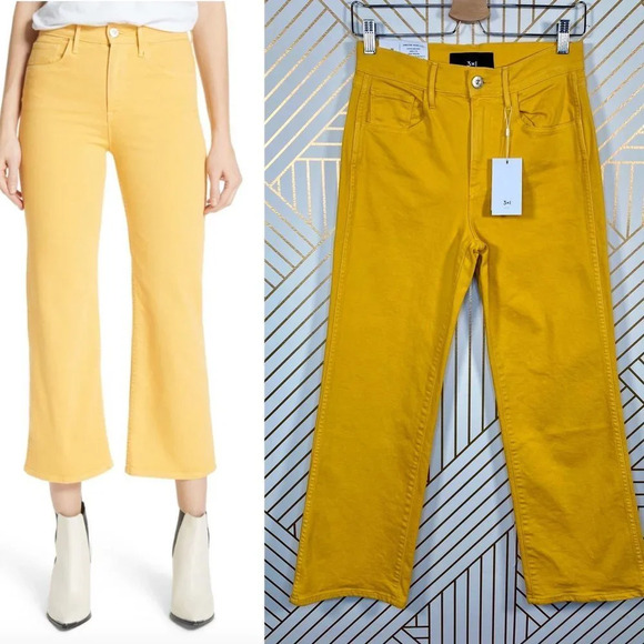 3x1 Denim - 3X1 W4 Shelter Jeans Pants Wide-Leg Crop Vintage Overdyed Denim Yellow Size 23